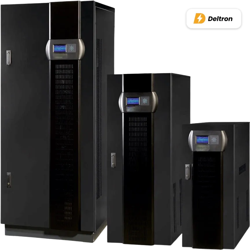 Data center aisle protected by Deltron UPS systems