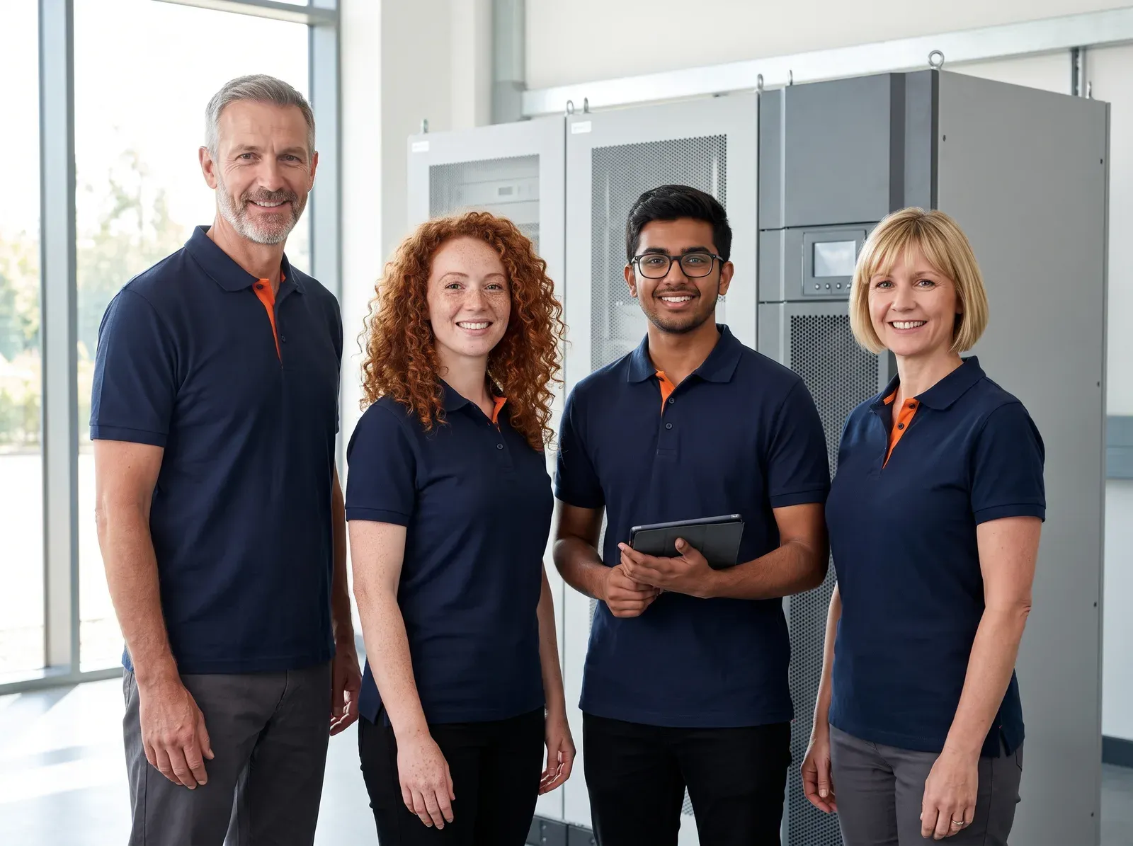 Deltron engineering team in the factory showroom