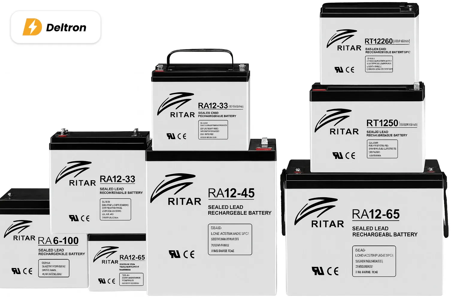 Deltron VRLA batteries installed in a battery cabinet